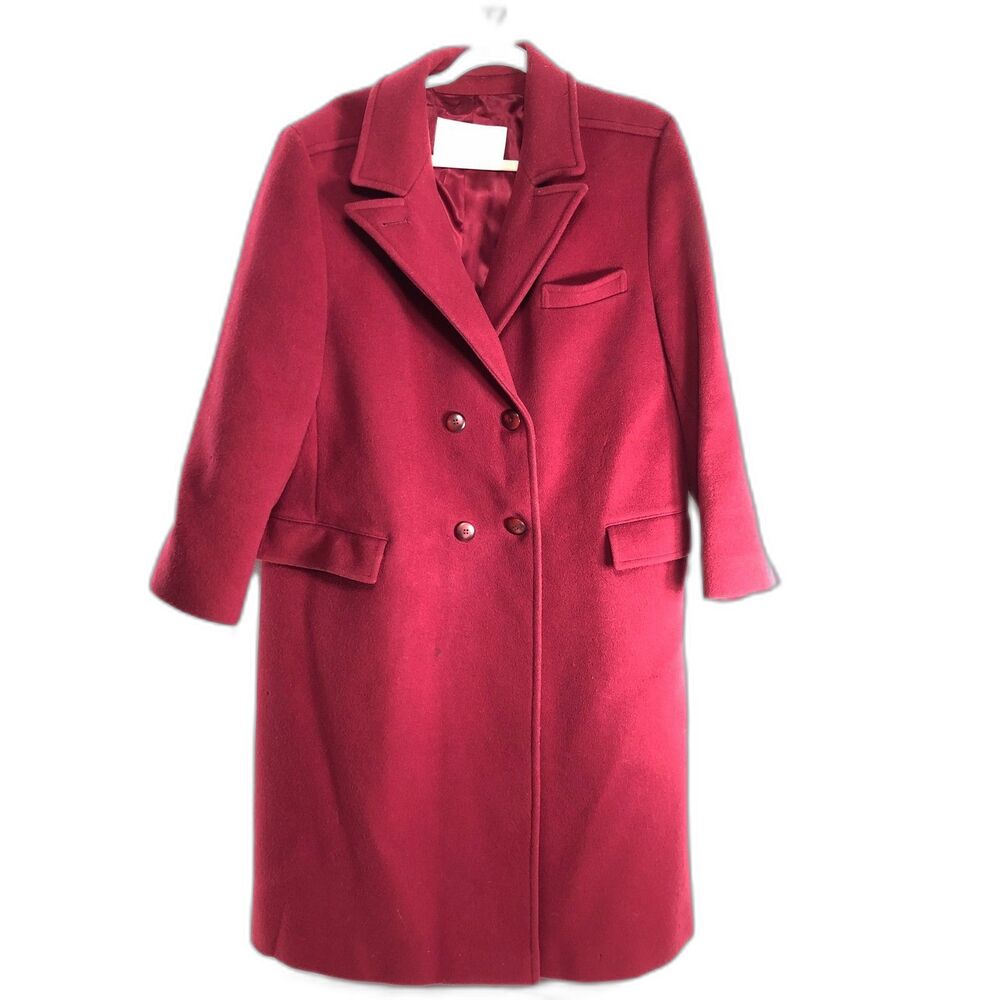 Pendleton Women's Red Long Virgin Wool Overcoat Coat Size 14 Button Front Lined